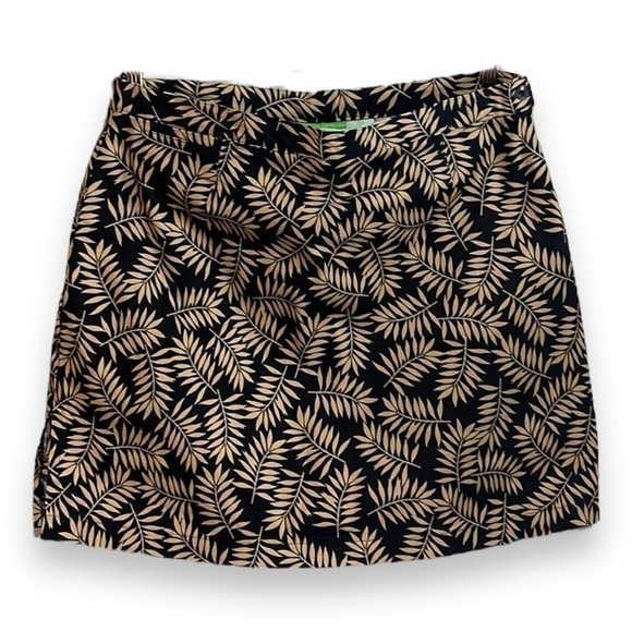 Allyson Whitmore Pants - Botanical Leaf Tan & Black Cotton Golf Skirt w/ Shorts Size 16